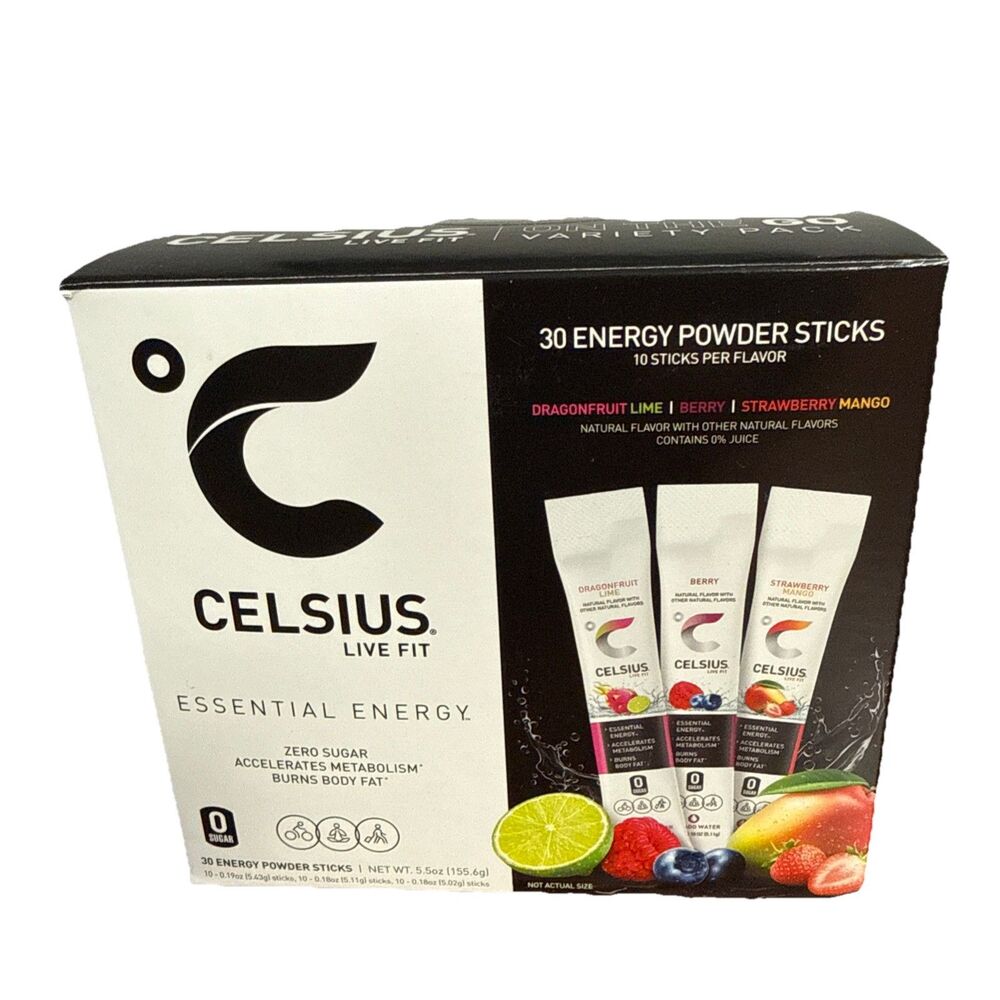 Celsius Essential Energy, Zero Sugar, Assorted Flavors, 30 Energy Powder Sticks